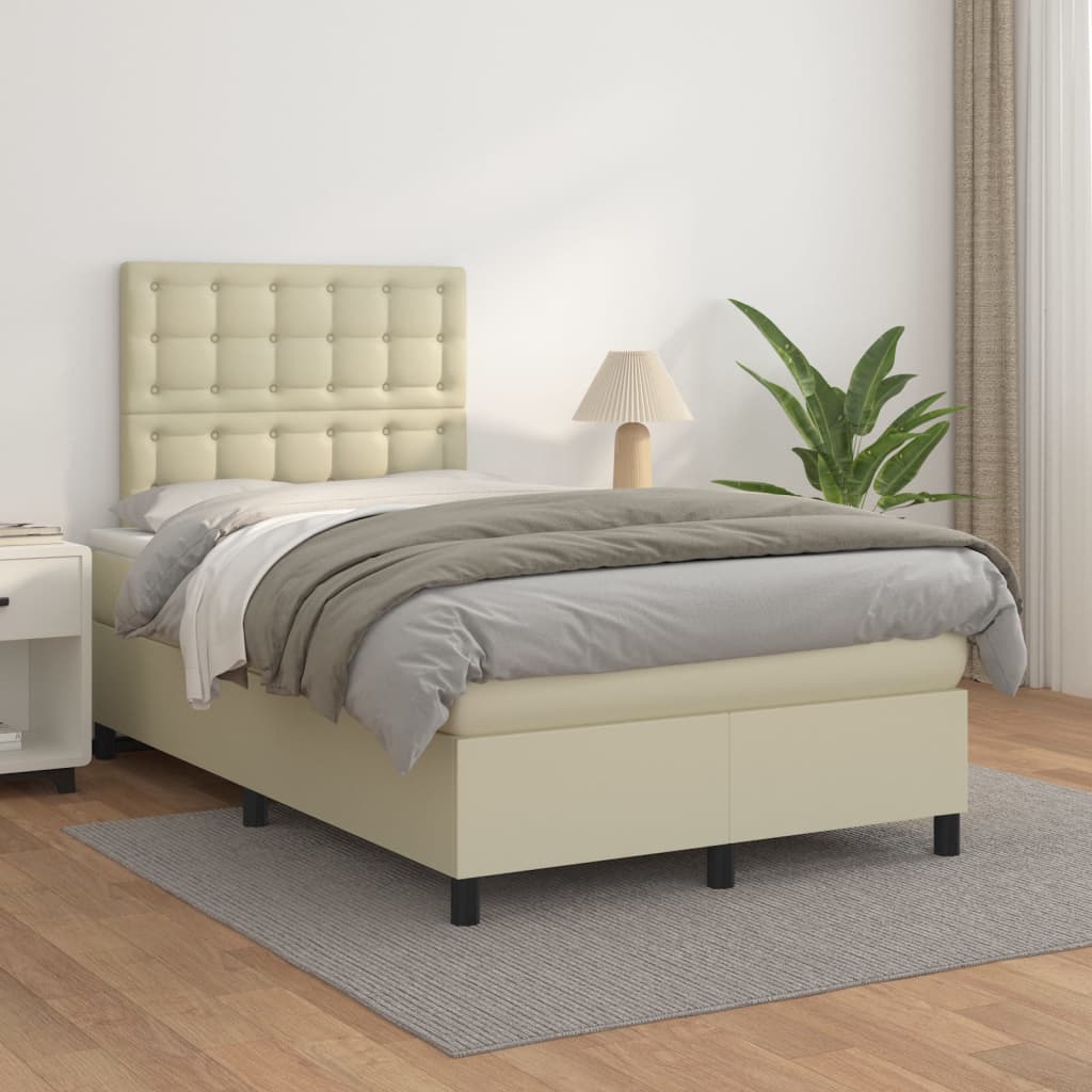 Krevet s oprugama i madracem krem 120x200 cm od umjetne kože