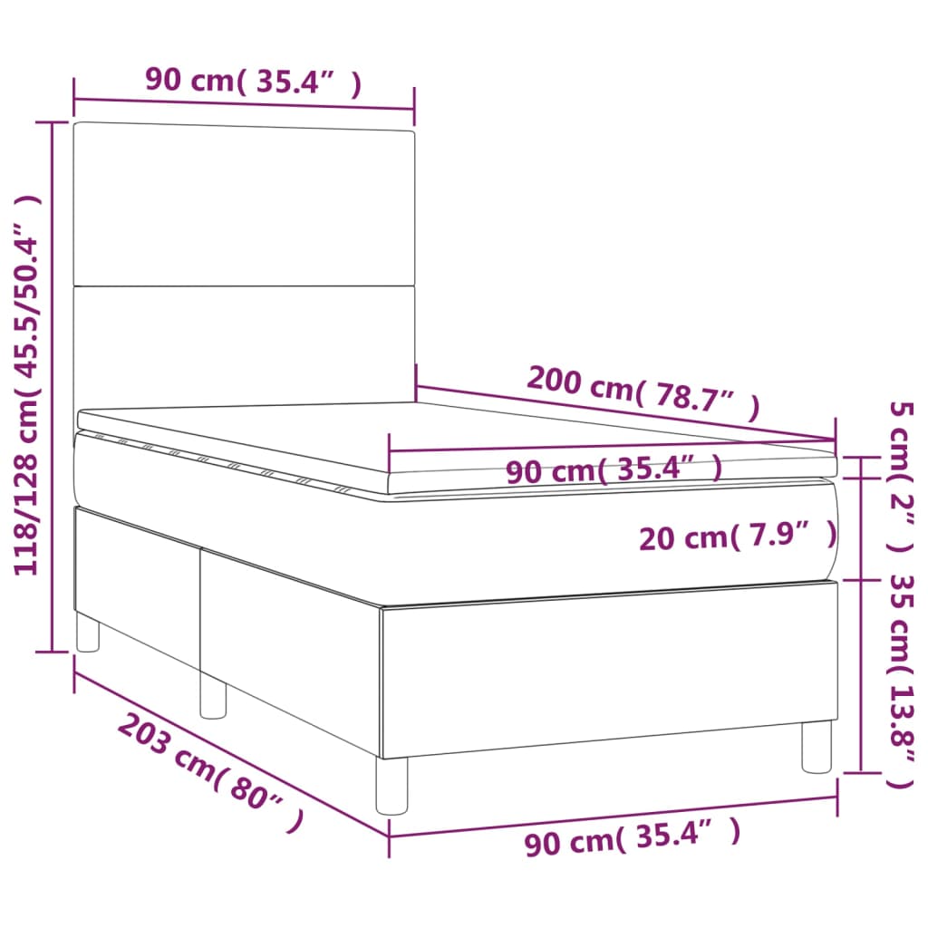 Box spring krevet s madracem tamnosivi 90x200 cm baršunasti