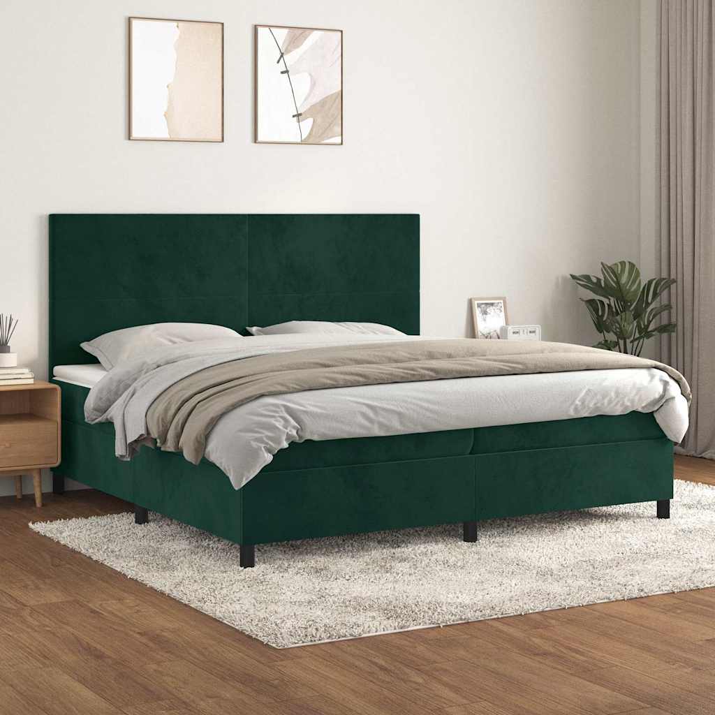 Krevet s oprugama i madracem tamnozeleni 200x200 cm baršunasti