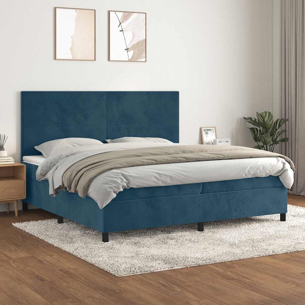 Krevet s oprugama i madracem tamnoplavi 200x200 cm baršunasti
