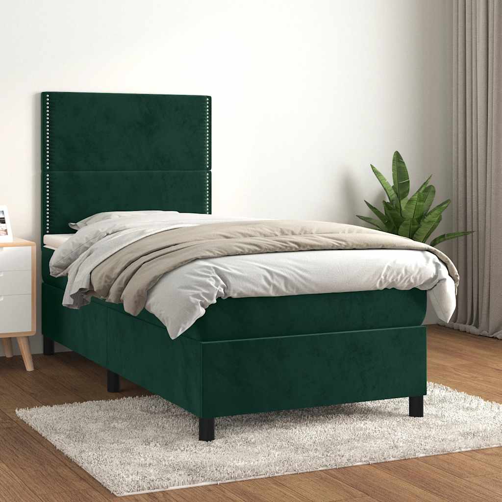 Box spring krevet s madracem tamnozeleni 90x200 cm baršunasti