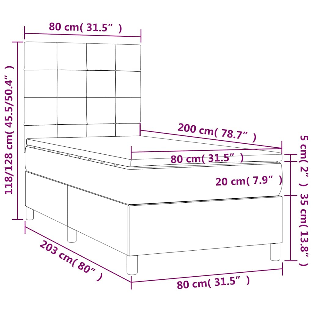 Box spring krevet s madracem tamnoplavi 80 x 200 cm baršunasti