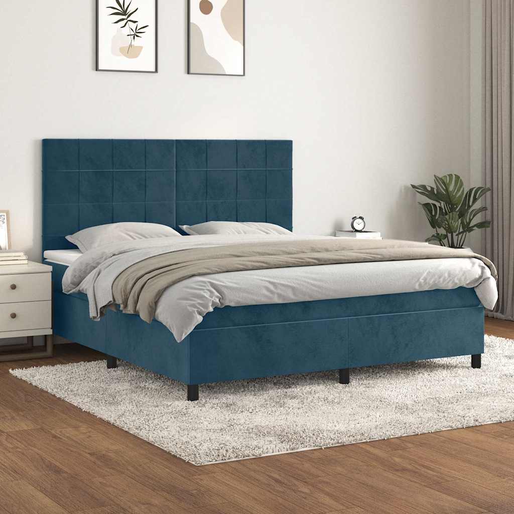 Krevet s oprugama i madracem tamnoplavi 180x200 cm baršunasti