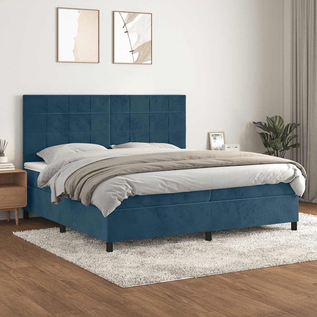 Krevet s oprugama i madracem tamnoplavi 200x200 cm baršunasti