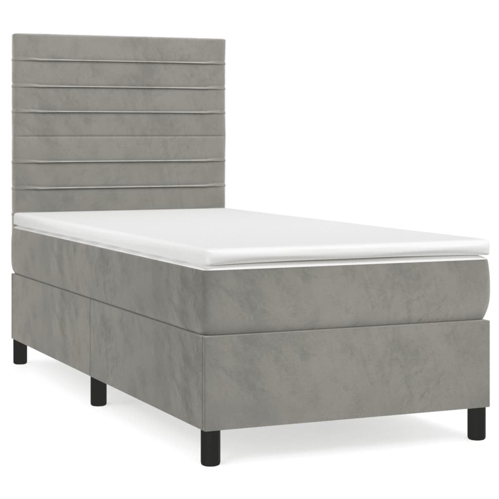 Box spring krevet s madracem svjetlosivi 90x190 cm baršunasti
