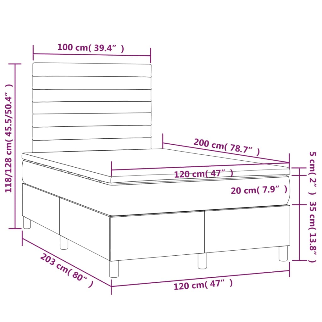 Box spring krevet s madracem svjetlosivi 120x200 cm baršunasti