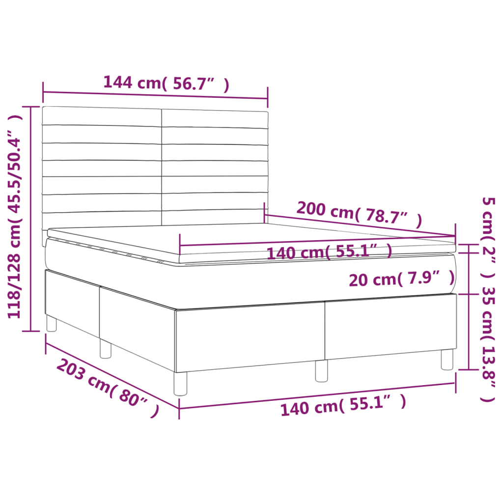 Krevet s oprugama i madracem crni 140x200 cm baršunasti