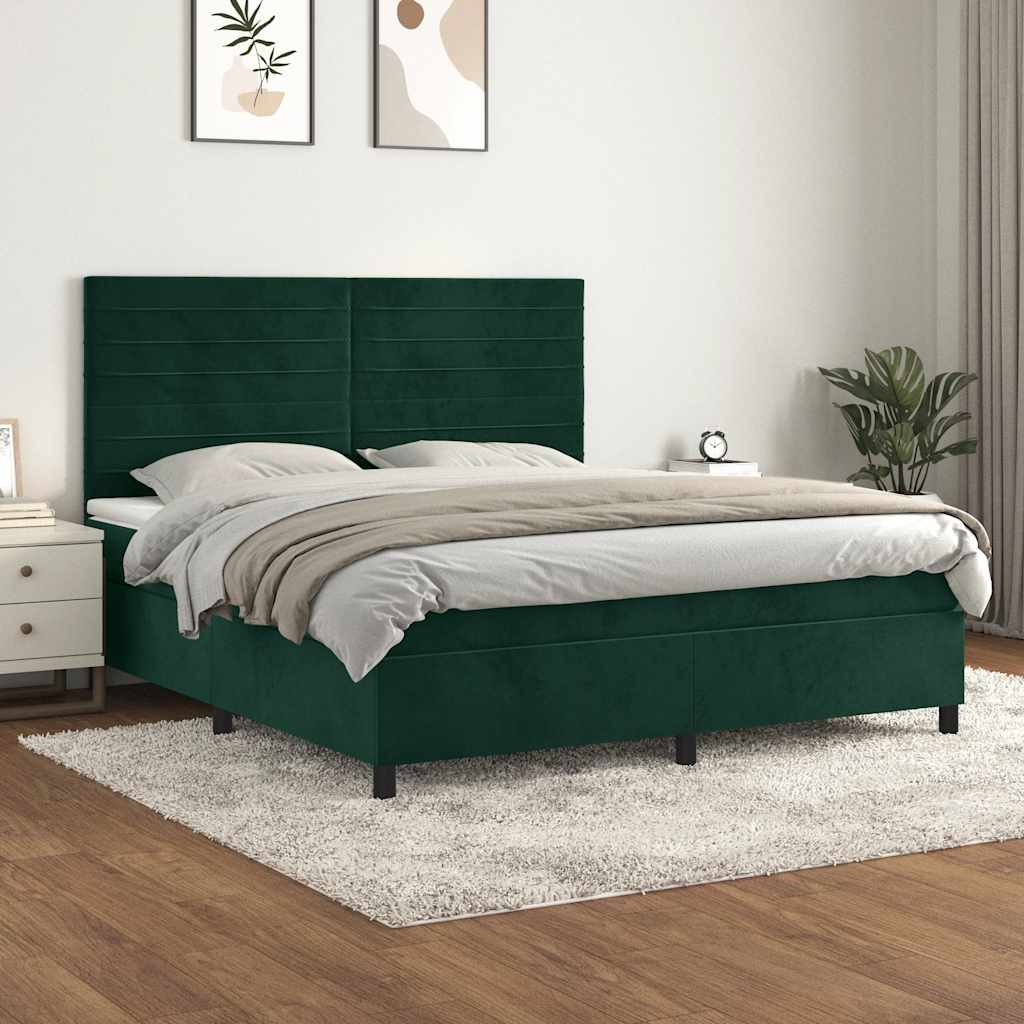 Krevet s oprugama i madracem tamnozeleni 180x200 cm baršunasti