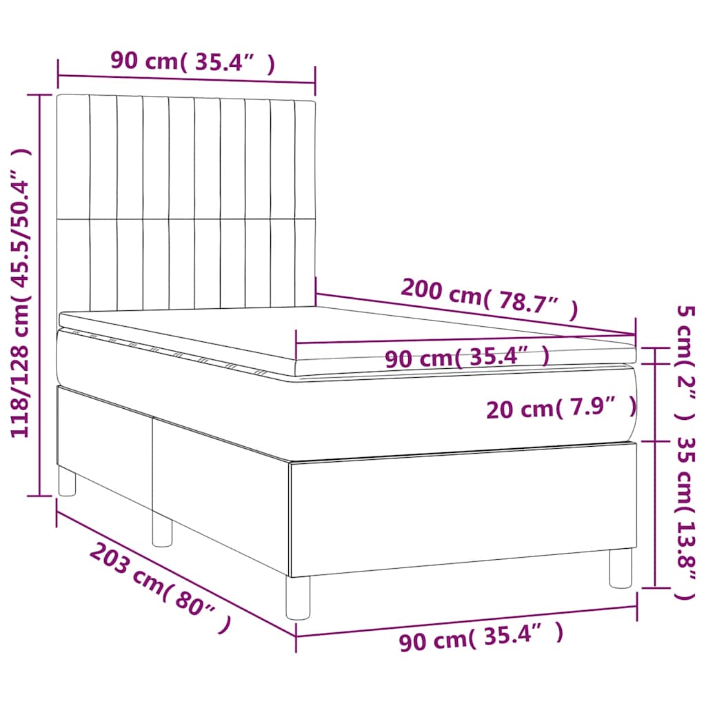 Box spring krevet s madracem tamnoplavi 90x200 cm baršunasti