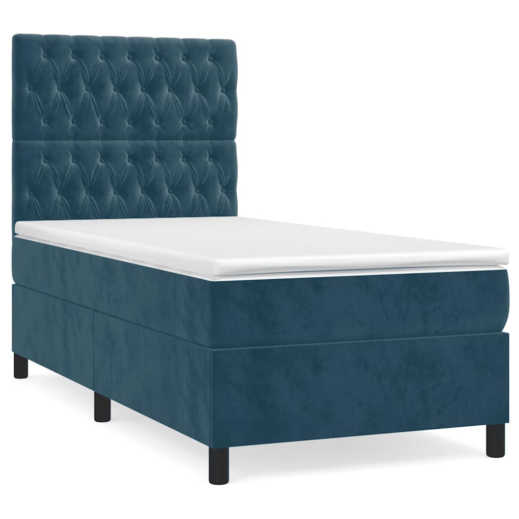 Box spring krevet s madracem tamnoplavi 90x190 cm baršunasti
