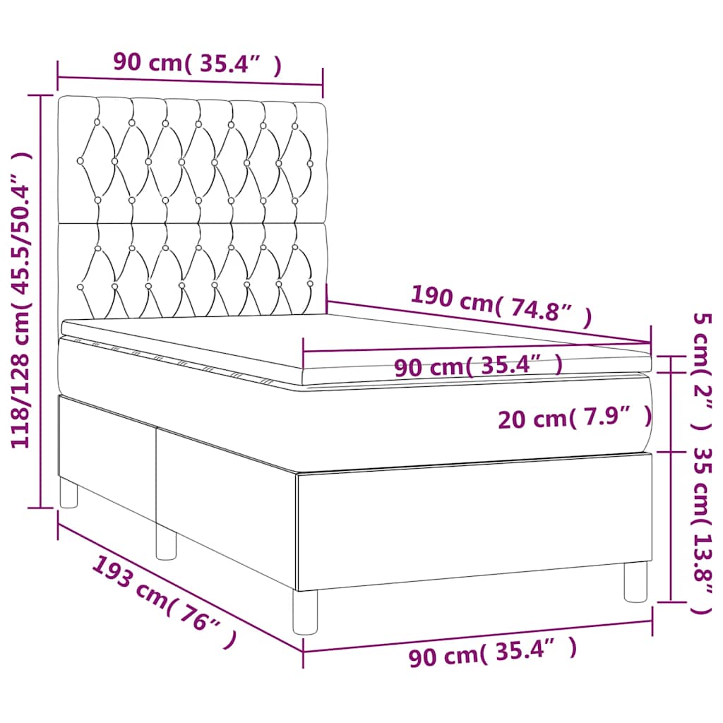 Box spring krevet s madracem tamnoplavi 90x190 cm baršunasti