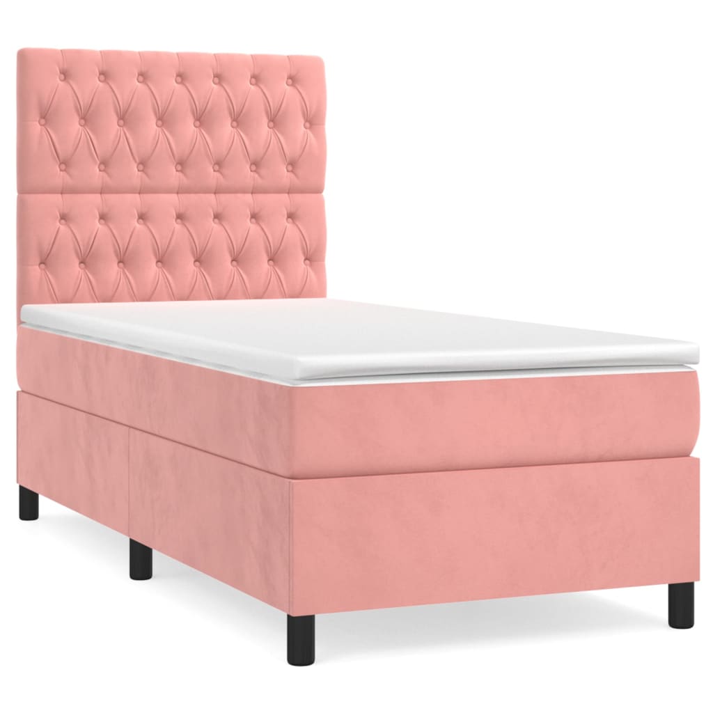 Box spring krevet s madracem ružičasti 90x200 cm baršunasti