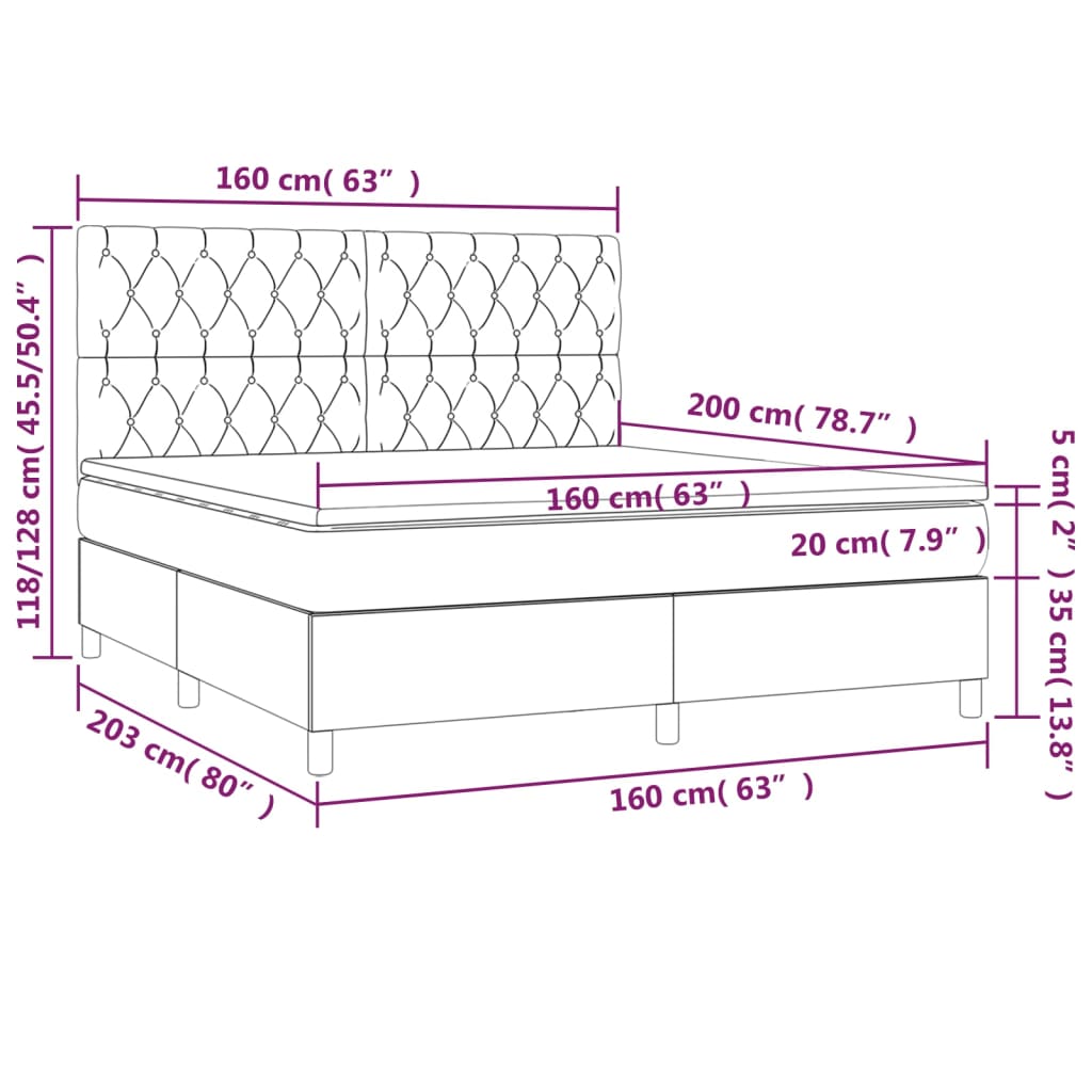 Krevet s oprugama i madracem crni 160x200 cm baršunasti