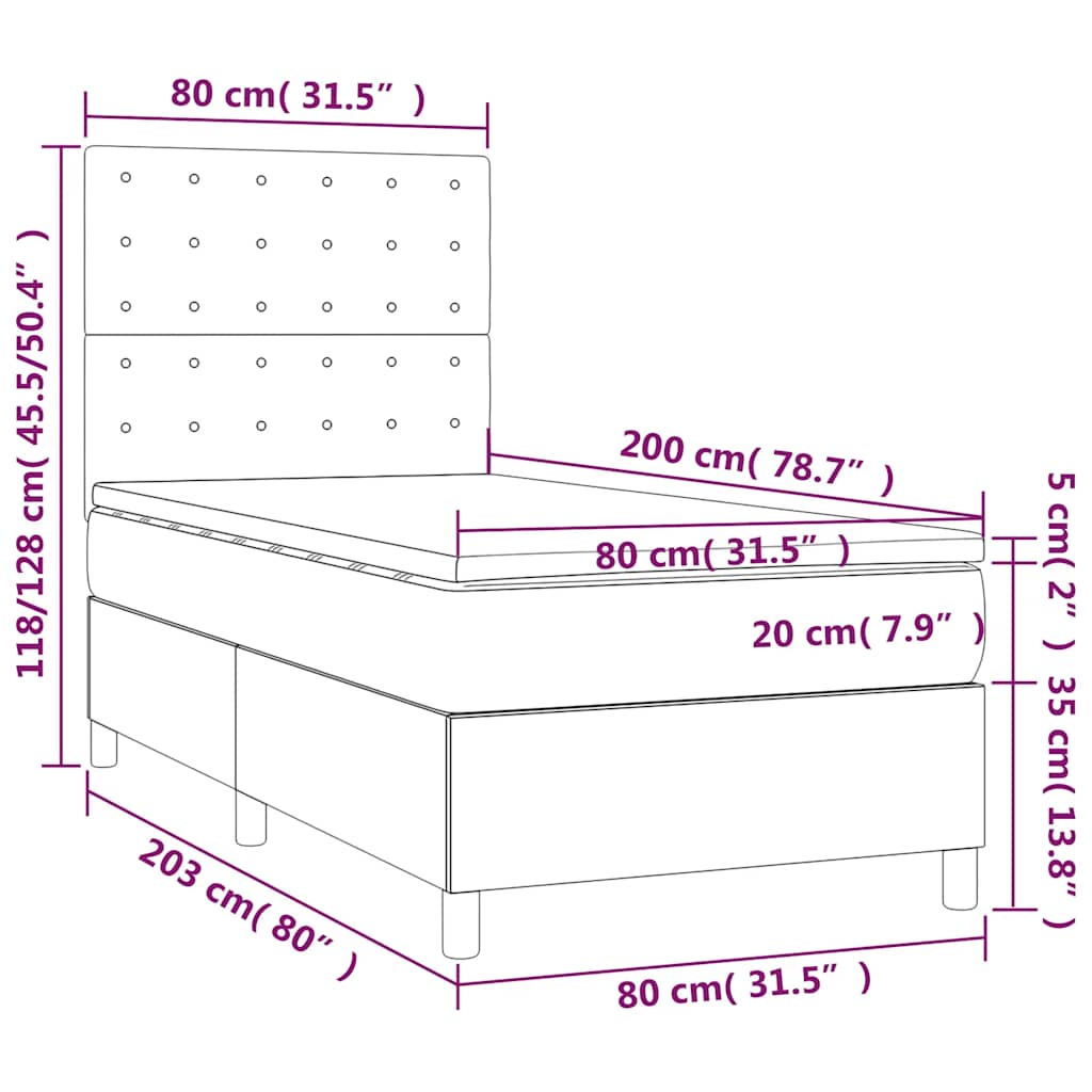 Box spring krevet s madracem tamnoplavi 80 x 200 cm baršunasti