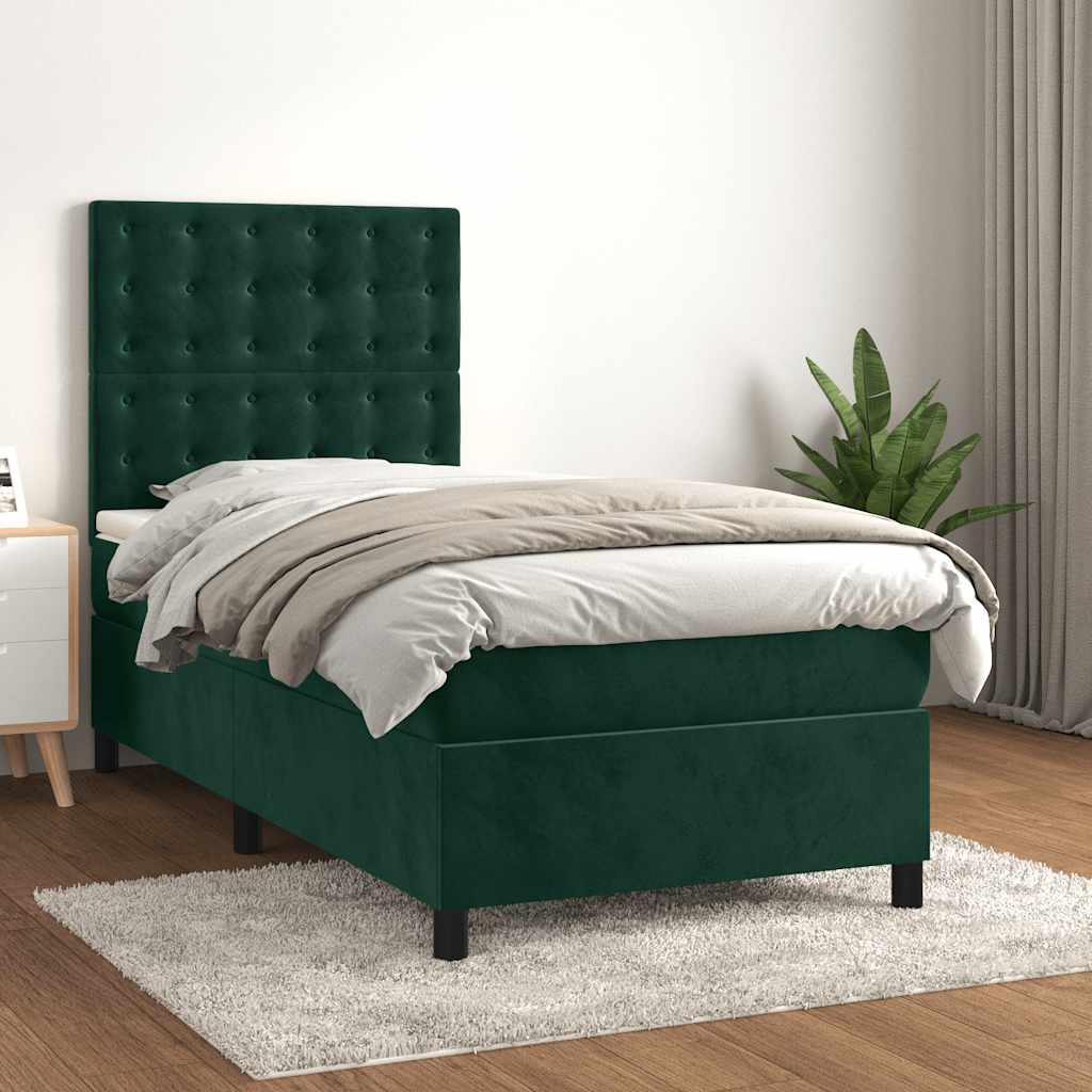 Box spring krevet s madracem tamnozeleni 90x200 cm baršunasti