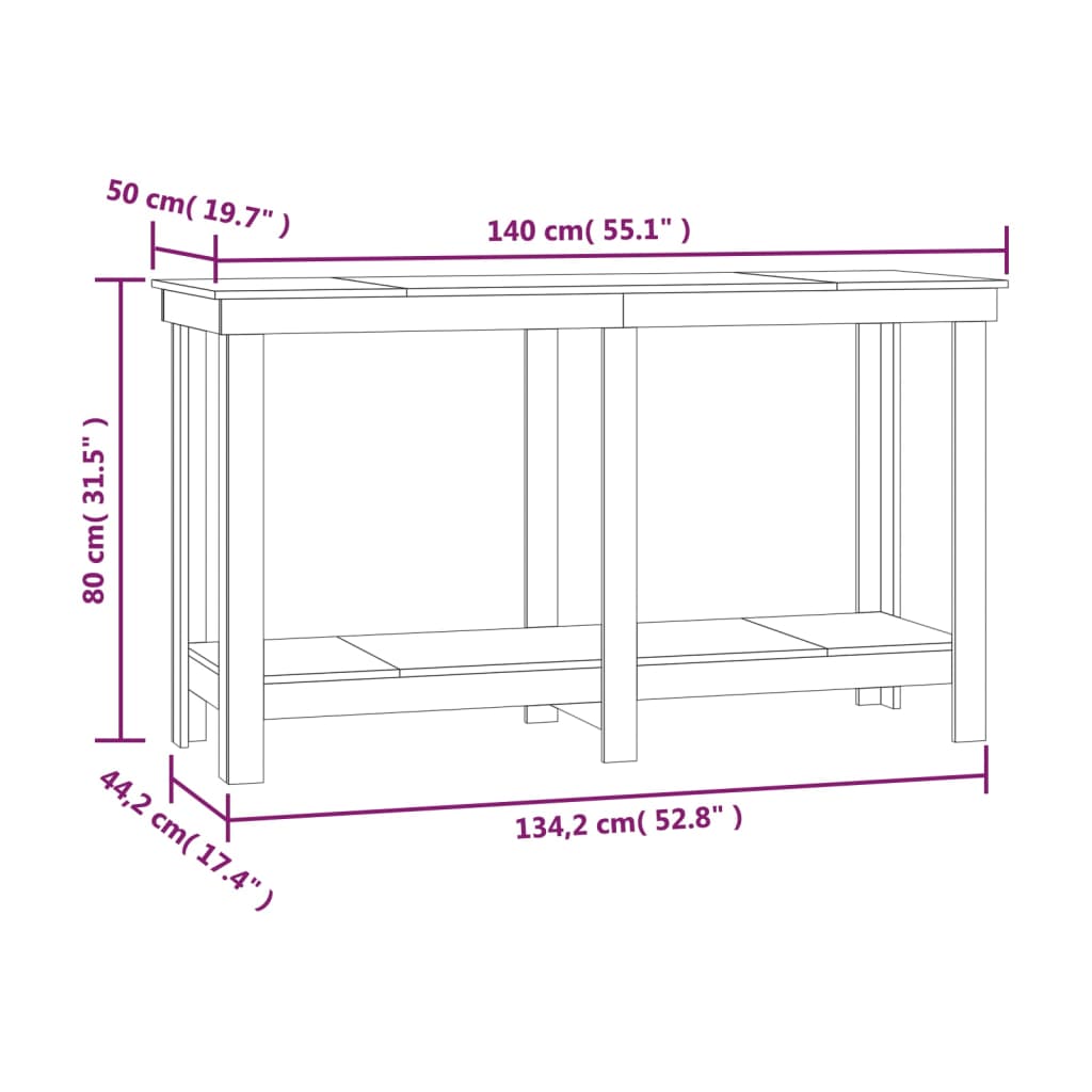 Radni stol Crna 140x50x80 cm od masivne borovine