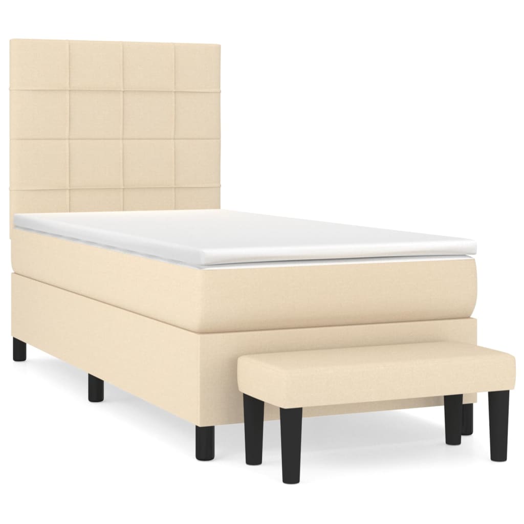 Okvir kreveta s oprugama i madrac krem 80x200 cm od tkanine