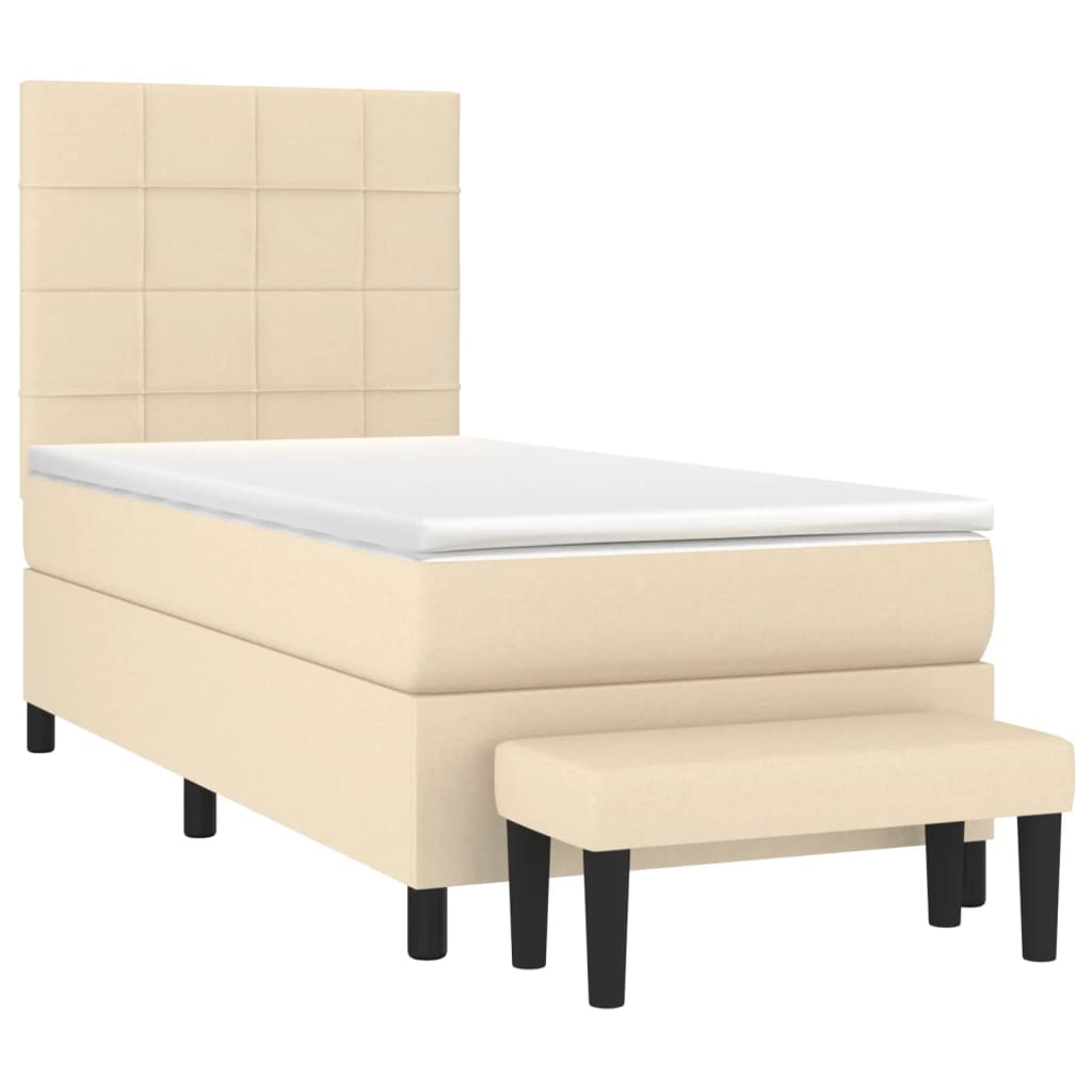 Krevet s oprugama i madracem krem 100 x 200 cm od tkanine