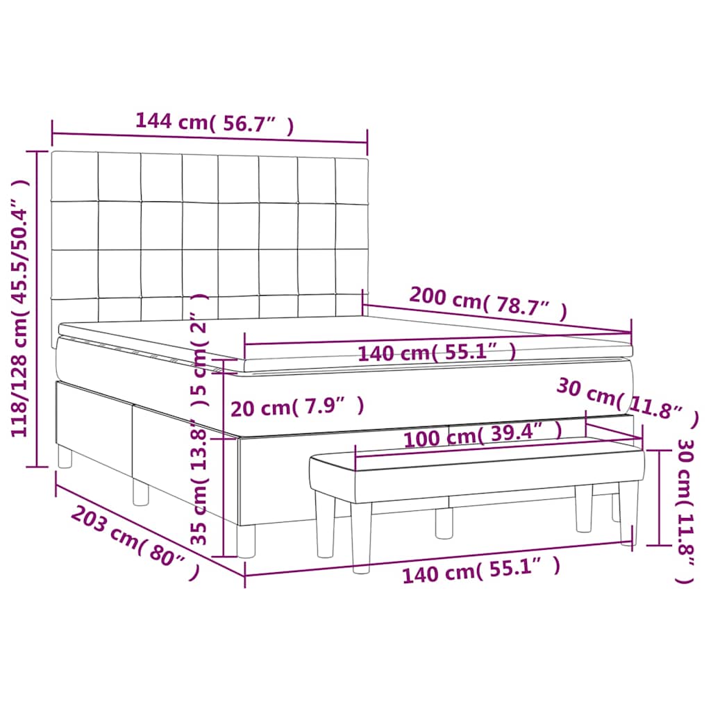 Krevet s oprugama i madracem crni 140x200 cm od tkanine