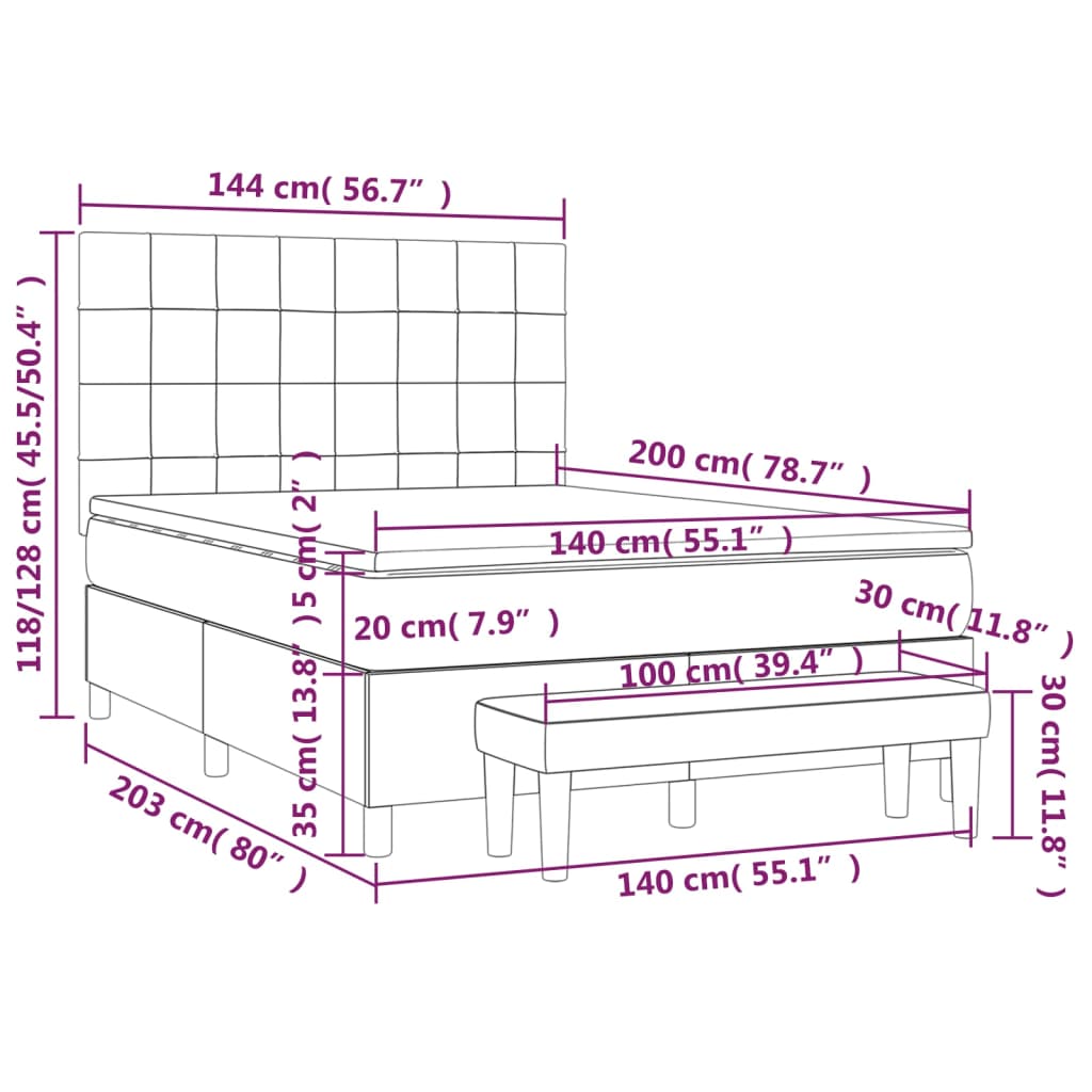 Krevet s oprugama i madracem krem 140x200 cm od tkanine