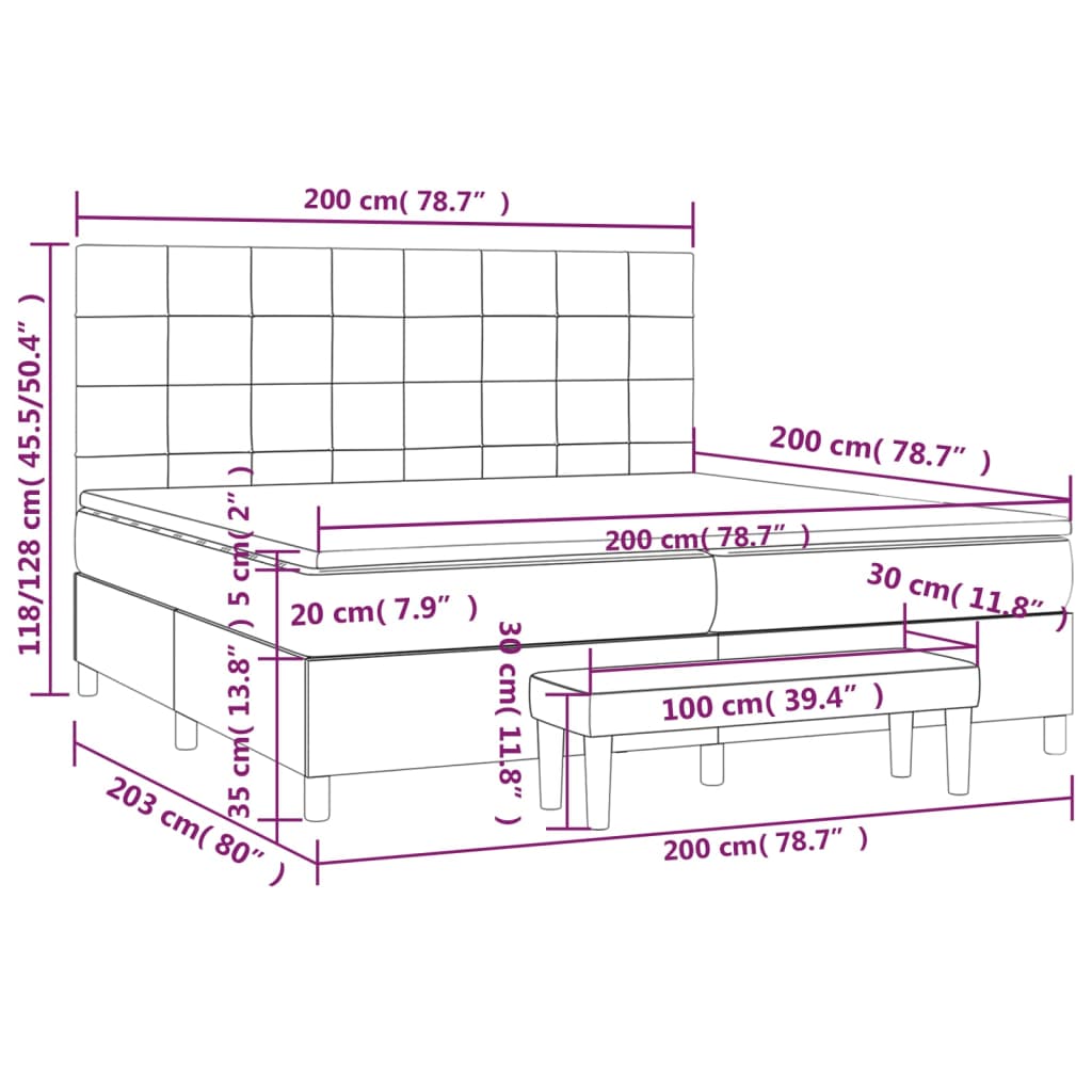 Krevet s oprugama i madracem crni 200x200 cm od tkanine