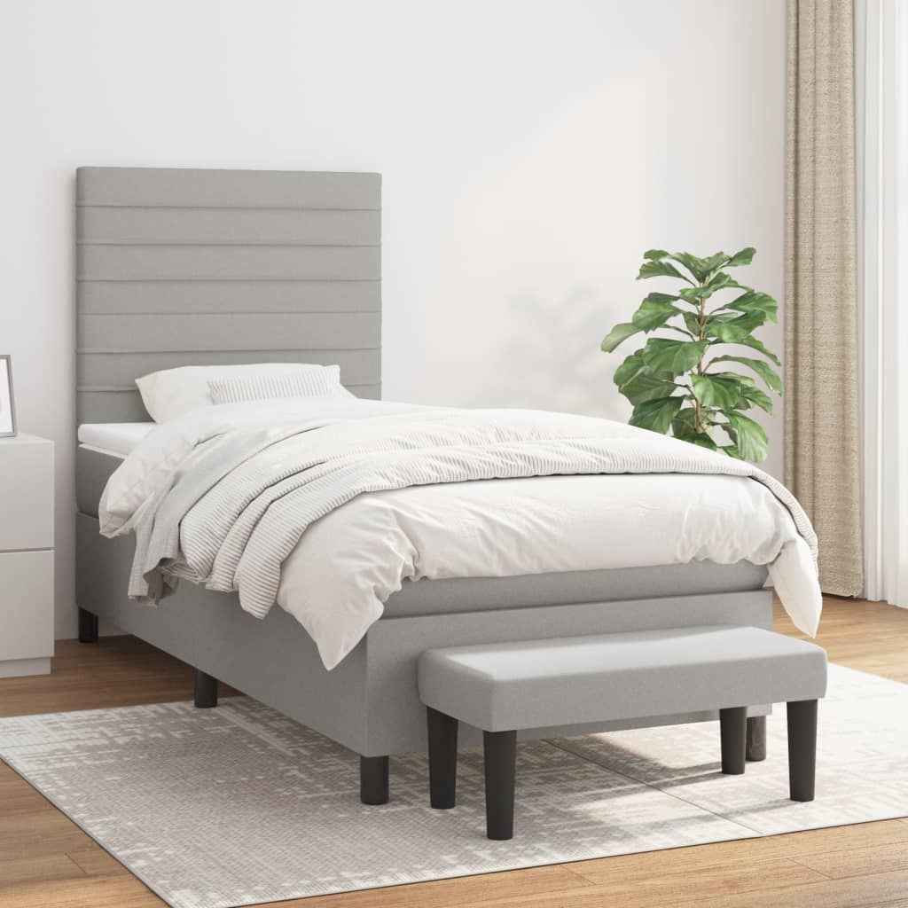 Box spring krevet s madracem svjetlosivi 90x190 cm od tkanine