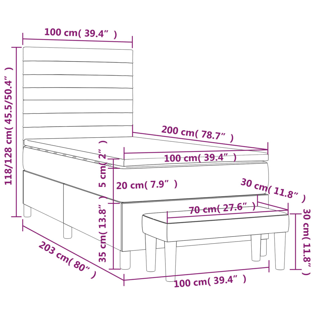 Krevet s oprugama i madracem tamnosmeđi 100 x 200 cm od tkanine