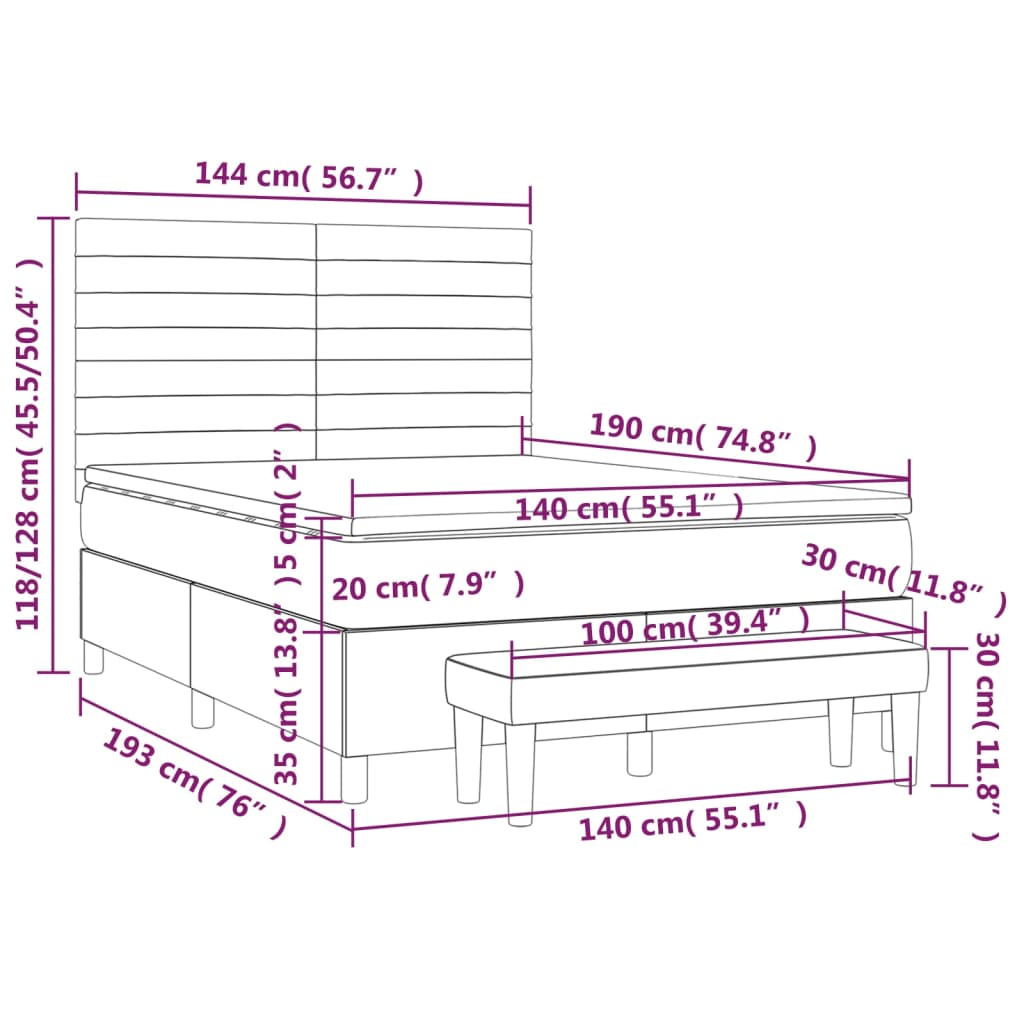 Krevet s oprugama i madracem crni 140 x 190 cm od tkanine