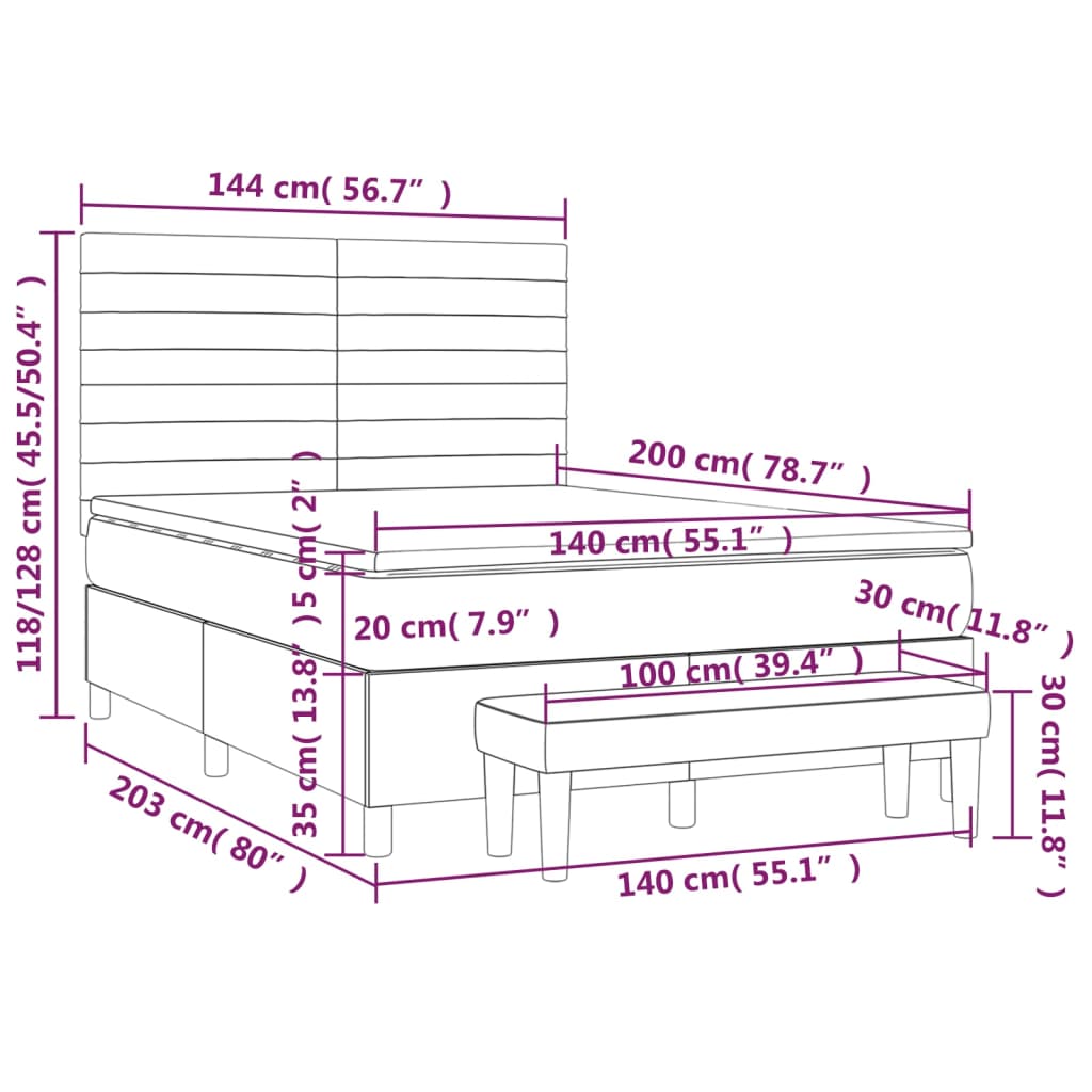 Krevet box spring s madracem svjetlosivi 140x200 cm od tkanine