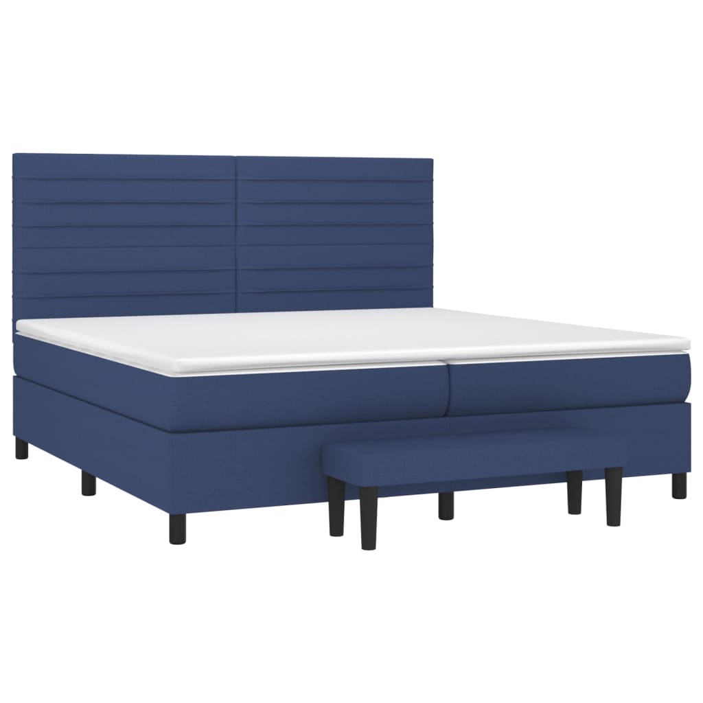 Krevet s oprugama i madracem plavi 200 x 200 cm od tkanine