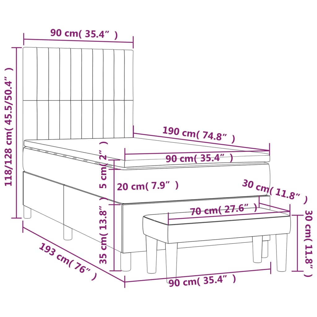 Box spring krevet s madracem svjetlosivi 90x190 cm od tkanine