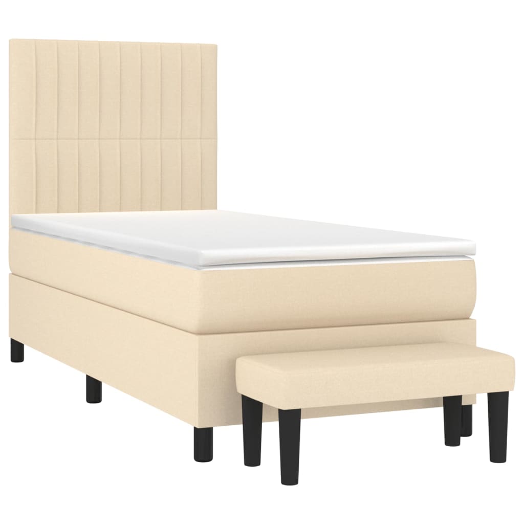 Krevet s oprugama i madracem krem 90 x 200 cm od tkanine