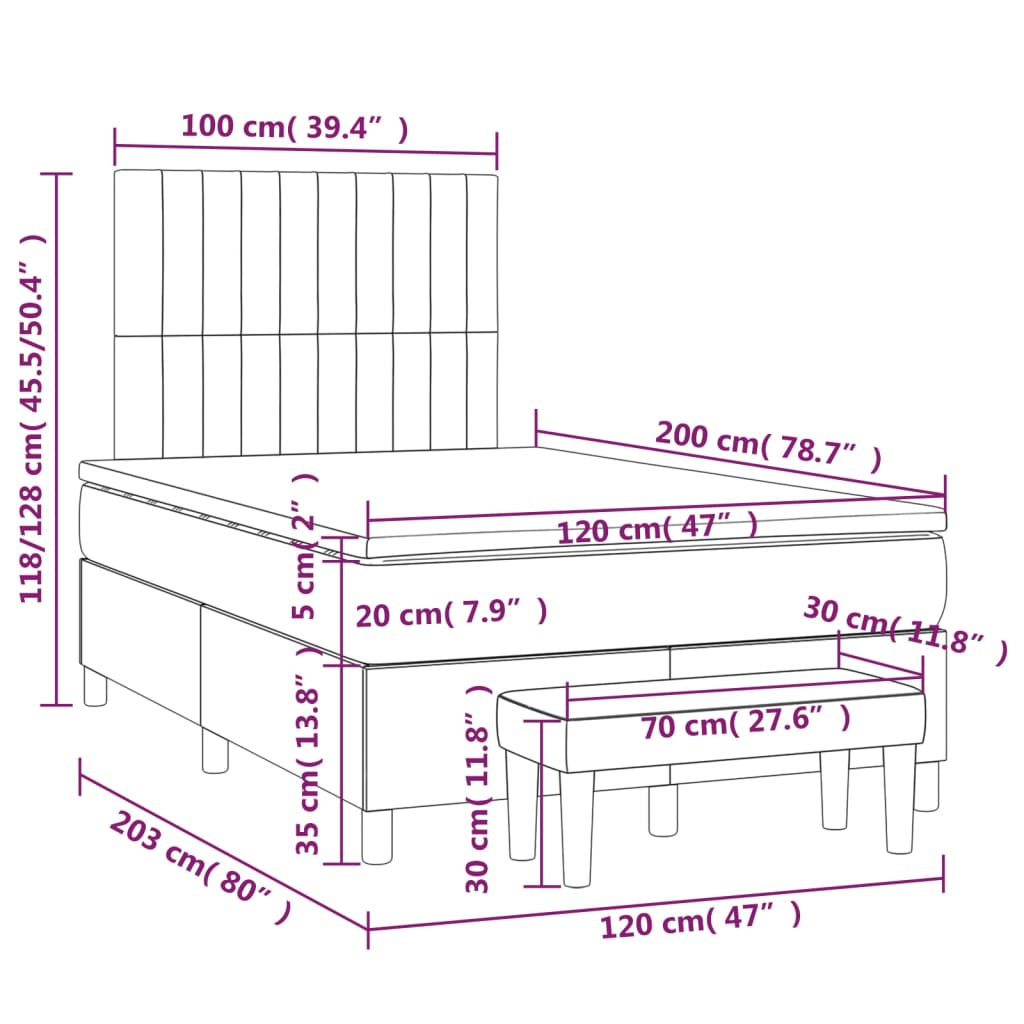 Krevet s oprugama i madracem crni 120 x 200cm od tkanine