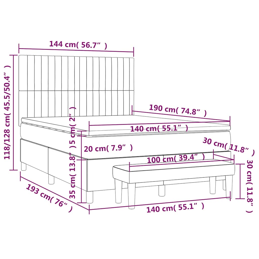 Krevet s oprugama i madracem crni 140 x 190 cm od tkanine