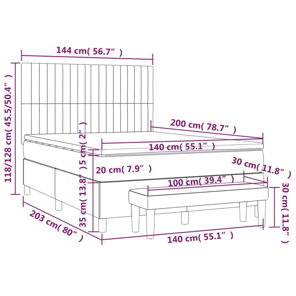 Krevet s oprugama i madracem krem 140x200 cm od tkanine