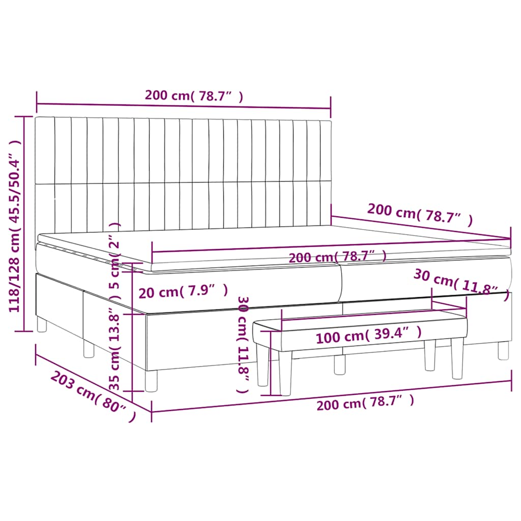 Krevet s oprugama i madracem crni 200x200 cm od tkanine