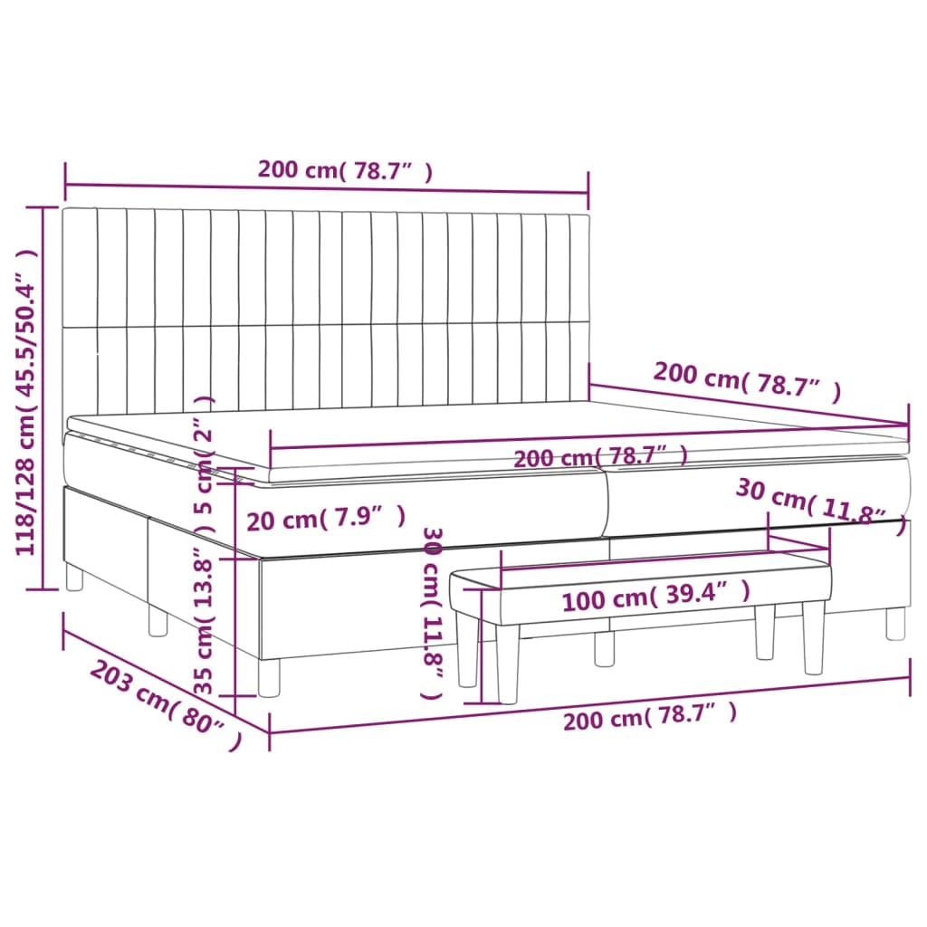 Krevet s oprugama i madracem plavi 200 x 200 cm od tkanine