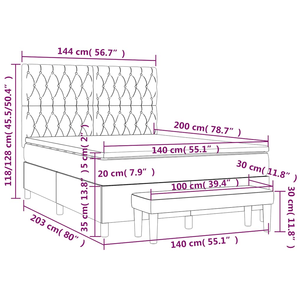 Krevet s oprugama i madracem crni 140x200 cm od tkanine