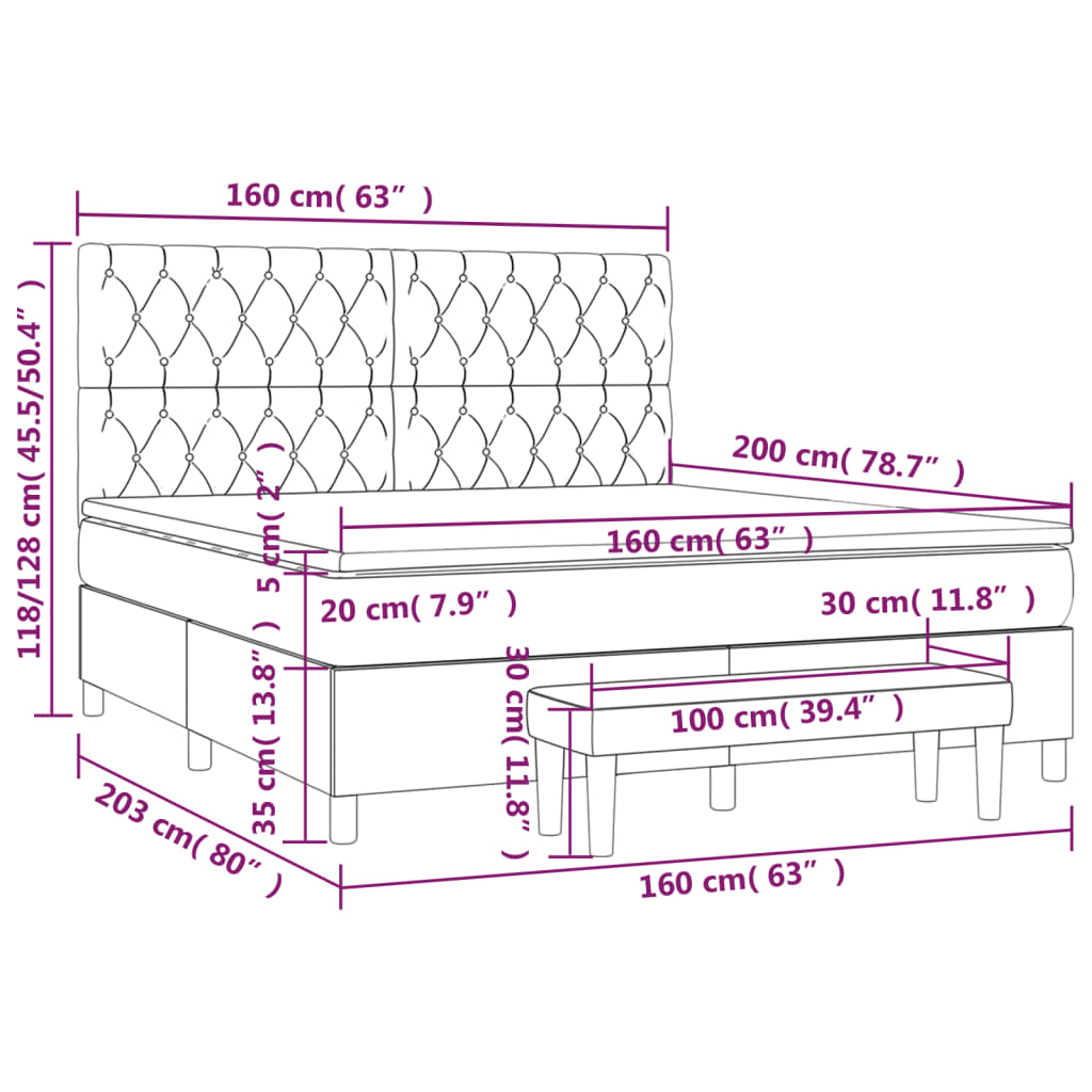 Krevet box spring s madracem svjetlosiva 160x200 cm tkanina