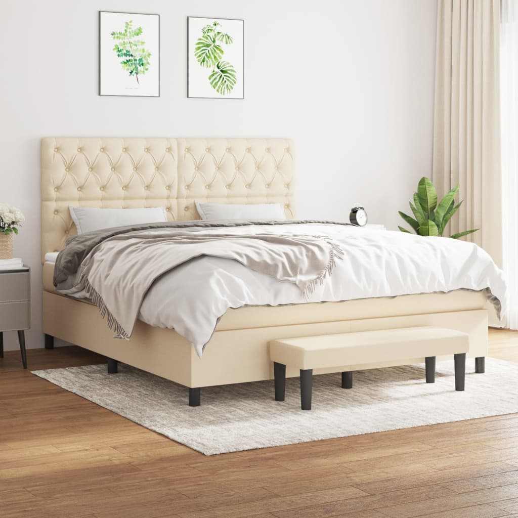 Krevet s oprugama i madracem krem 160x200 cm od tkanine