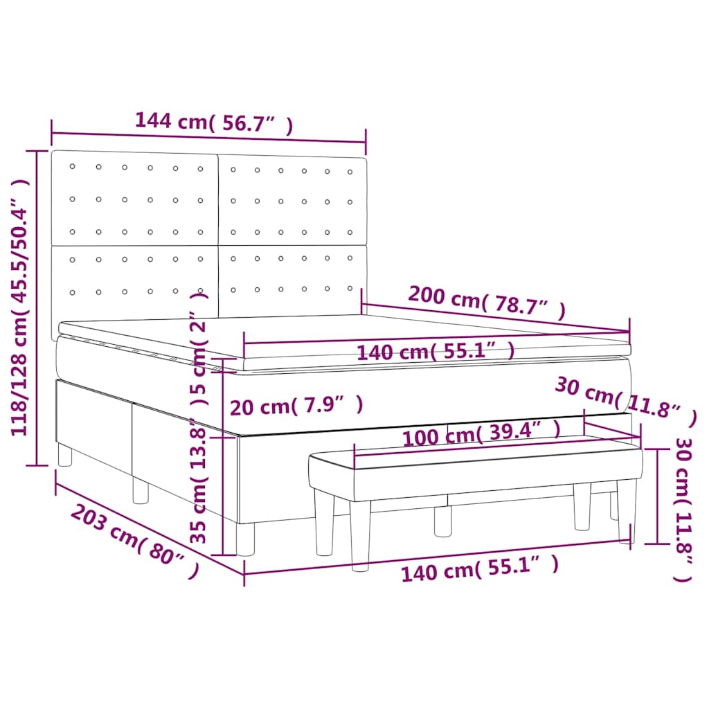 Krevet s oprugama i madracem crni 140x200 cm od tkanine