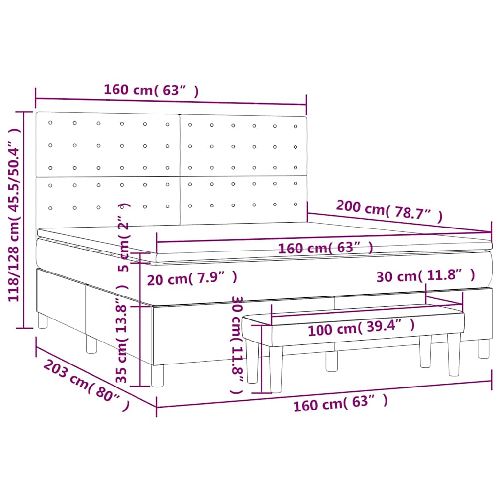 Krevet s oprugama i madracem crni 160x200 cm od tkanine