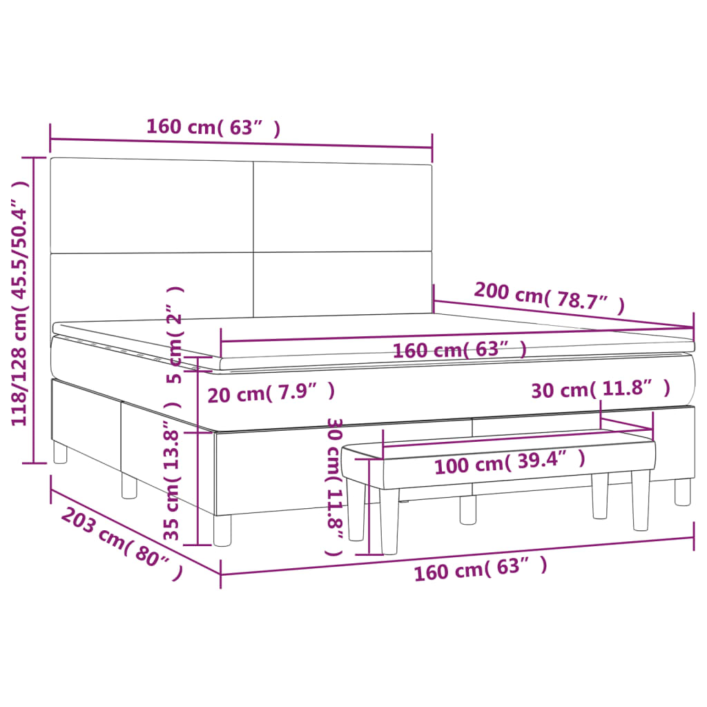 Krevet box spring s madracem svjetlosiva 160x200 cm tkanina