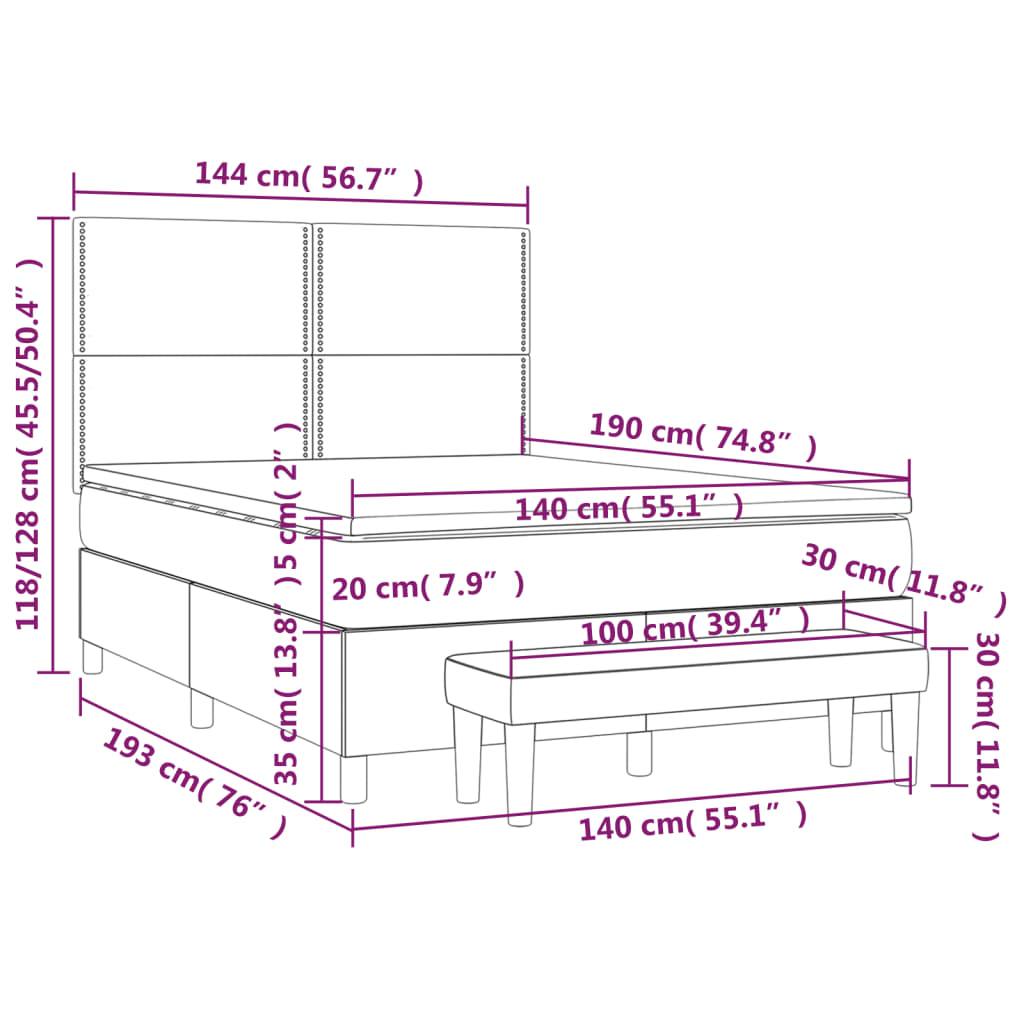 Krevet s oprugama i madracem crni 140 x 190 cm od tkanine