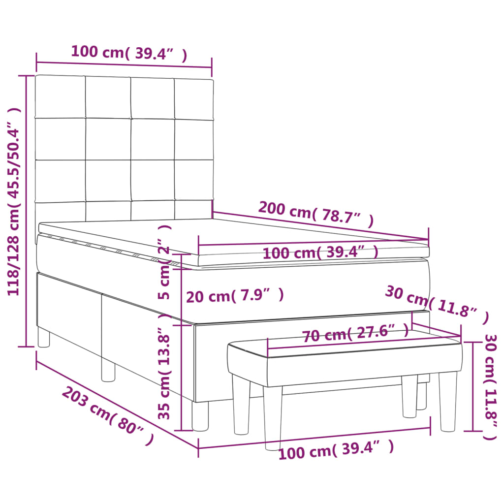 Krevet s oprugama i madracem svjetlosivi 100x200 cm od tkanine