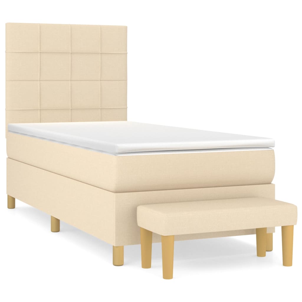 Krevet s oprugama i madracem krem 100 x 200 cm od tkanine