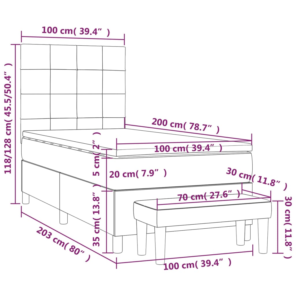 Krevet s oprugama i madracem krem 100 x 200 cm od tkanine