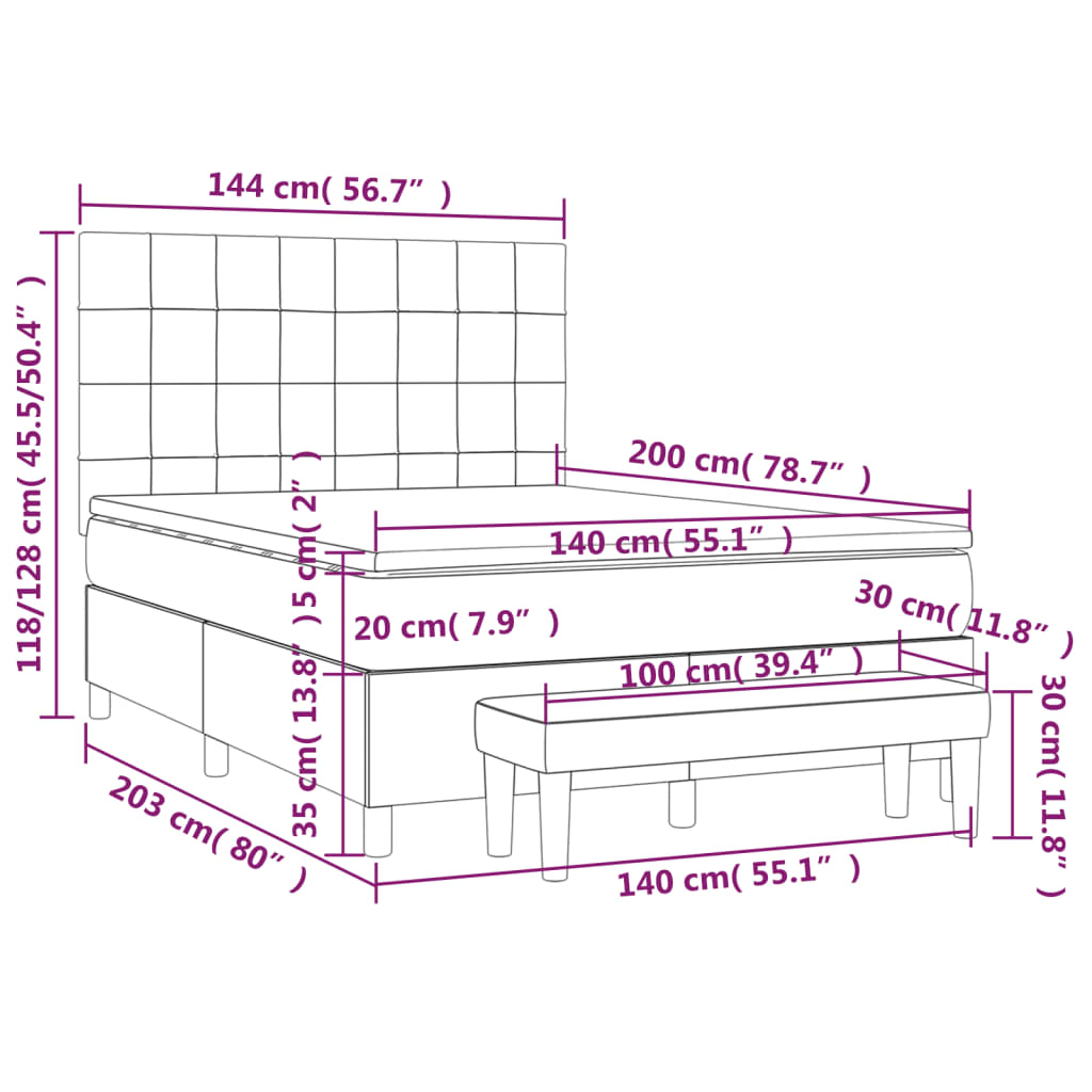 Krevet s oprugama i madracem plavi 140x200 cm od tkanine
