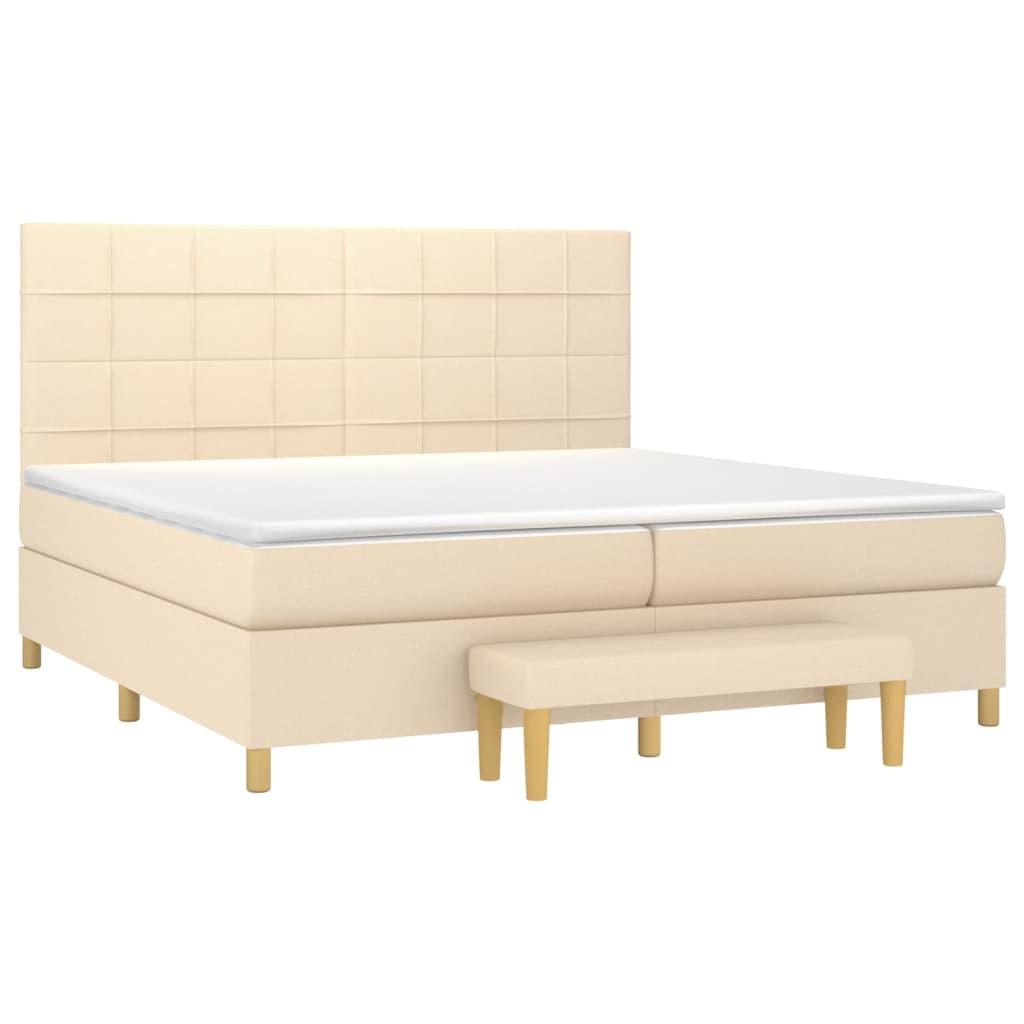 Krevet s oprugama i madracem krem 200 x 200 cm od tkanine