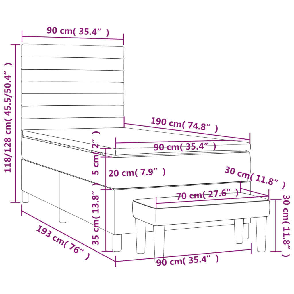 Krevet s oprugama i madracem krem 90 x 190 cm od tkanine